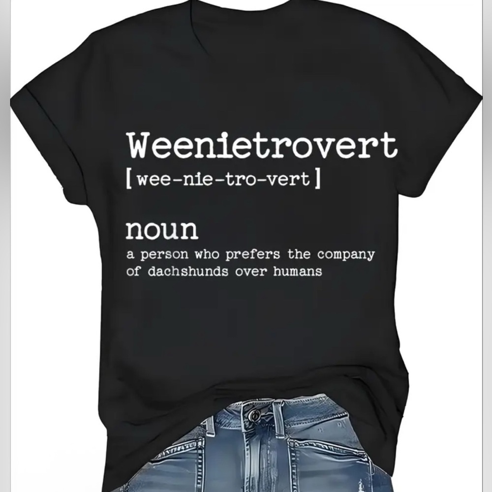 NEW Black Graphic Cotton Tee with Weenietrovert Print - Picture 3 of 3